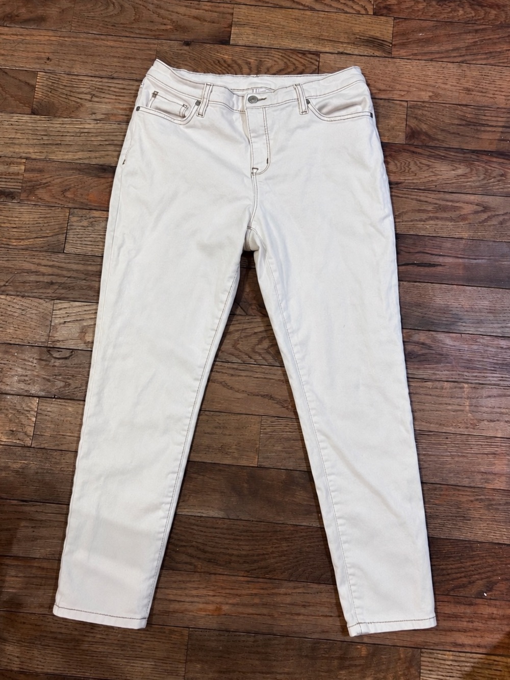New Directions Women’s Cream And Brown Straight Leg Jeans Size 12/14